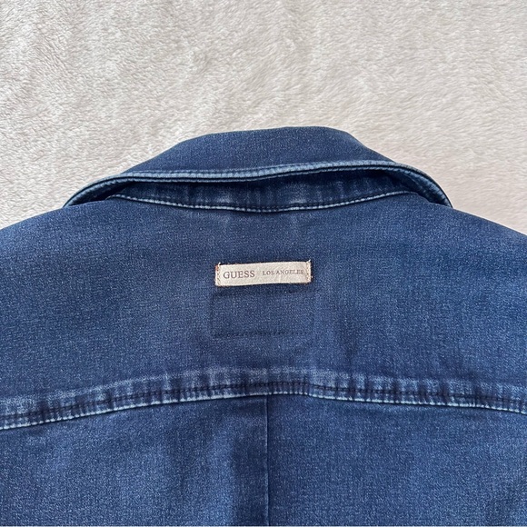 GUESS Los Angeles Slim Fit Denim Biker Jacket in Sky Wash Size Small - Picture 8 of 12